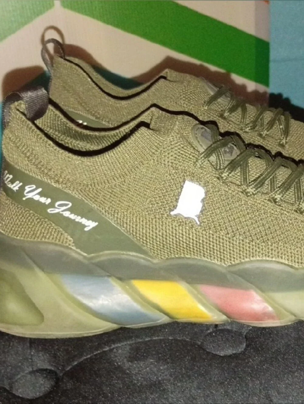 Boys Olive Green Knit Slip-On Sneakers